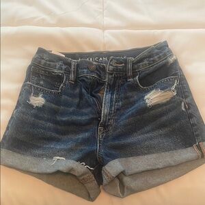 American Eagle Outfitters Blue Jean Shorts with Distressed Details